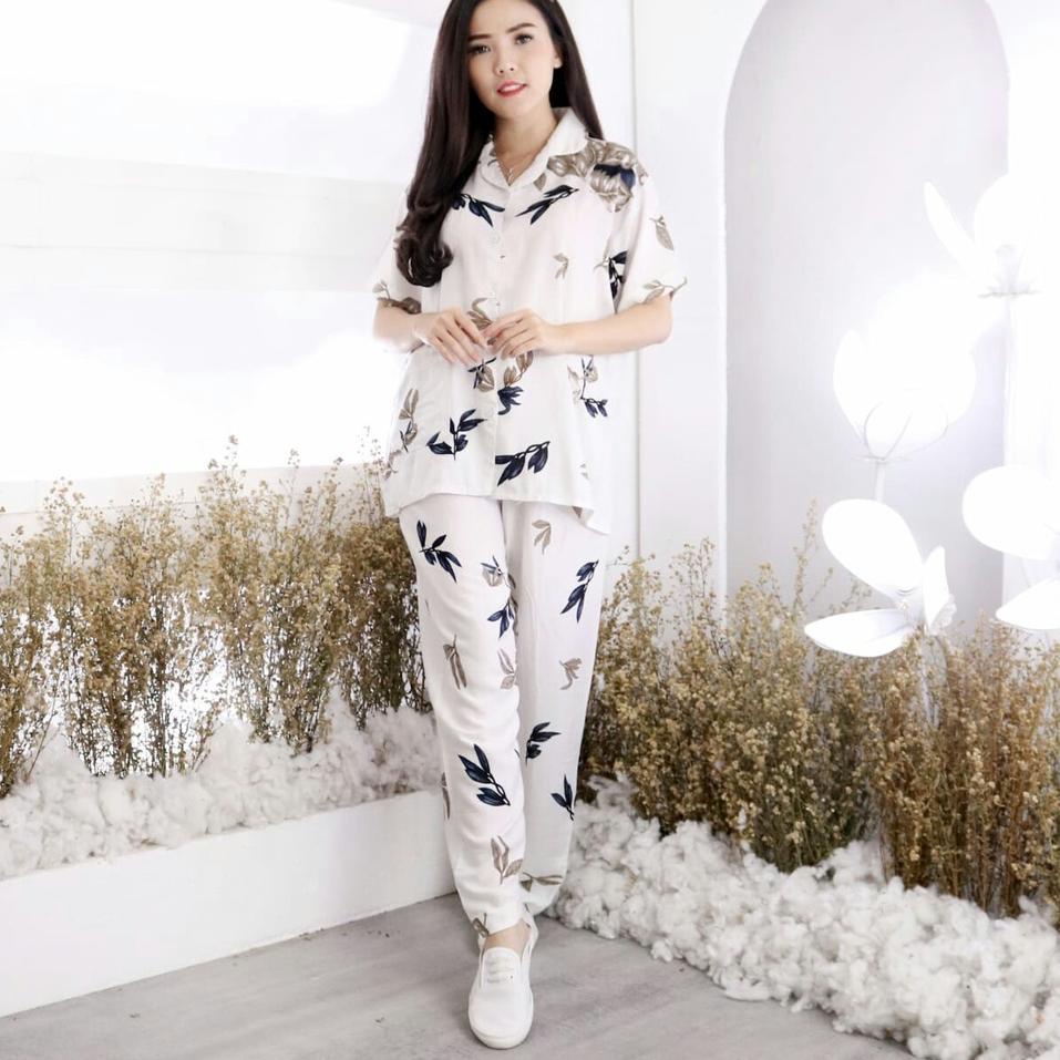 Baju tidur Set Piyama Tie Dye Wanita Celana Panjang   CP Motif Daun L1K0