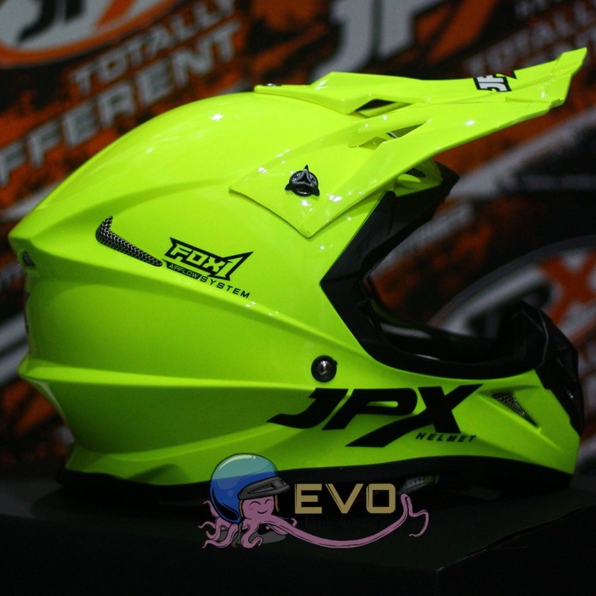 HELM JPX CROSS_SOLID - FLUO YELLOW GLOSS / BLACK + GOOGLE SNAIL (ONGKIR 2 KG) HELM JPX TERBARU