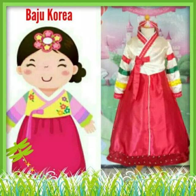 Baju Kostum Hanbok Merah Girl/Hanbok Wanita/Baju Negara Korea/Costume Tradisional South Korea