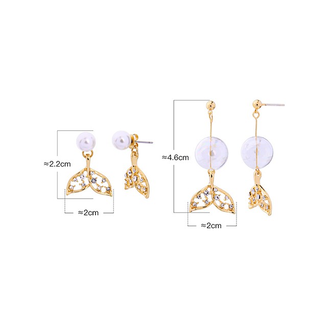 LRC Anting Tusuk Fashion Golden Diamond Fishtail Transparent Glass Ball Stud Earrings F91423