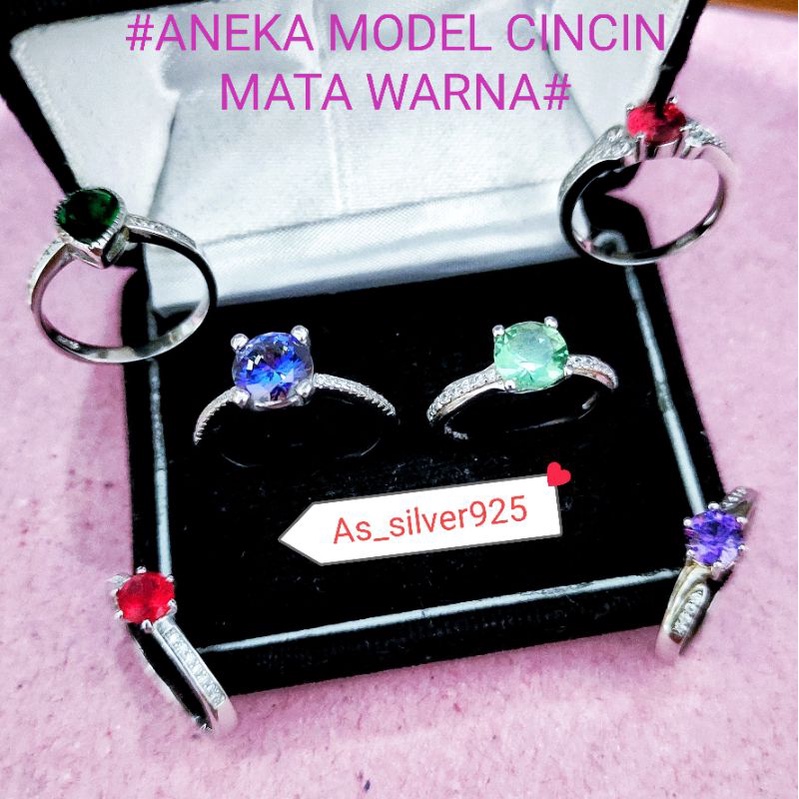 CINCIN PERAK ANEKA MODEL MATA WARNA ASLI SILVER 925 LAPIS MAS PUTIH-RING FASHION WANITA