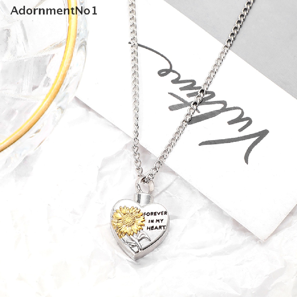 (AdornmentNo1) Kalung Rantai Dengan Liontin Hati + Bunga Matahari Untuk Wanita