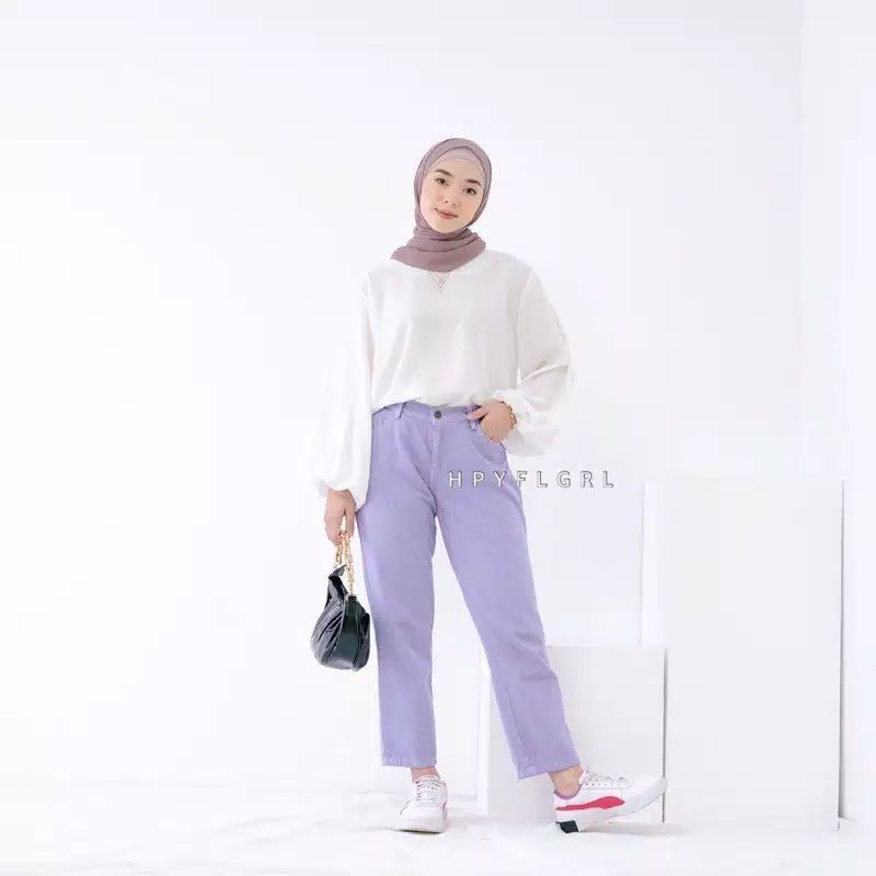 Celana wanita baggy jeans boyfriend saku skinny kekinian wash / baggy jins cewek murah / baggy jeans