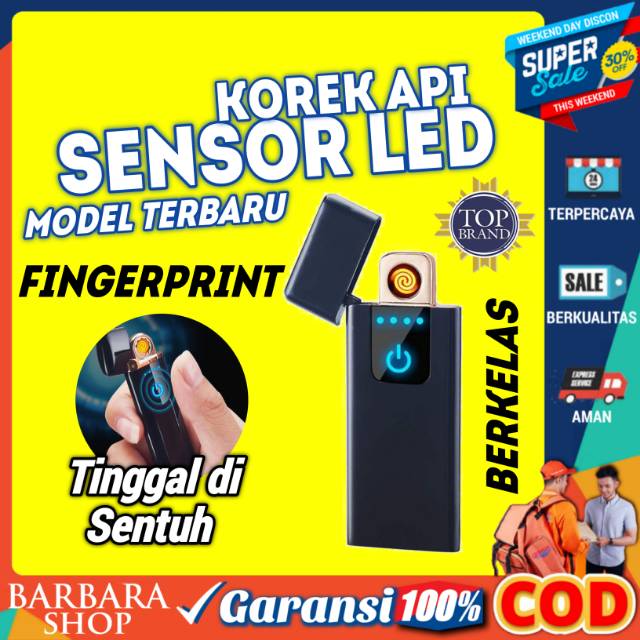 Korek Api Elektrik USB Mini Unik Fingerprint Touch Sensor LED Screen Lighter Murah COD