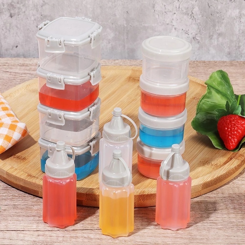 4pcs / Set Botol Remas Mini Portable Transparan Holder Saus / Selai Anti Lembab Dengan Tutup