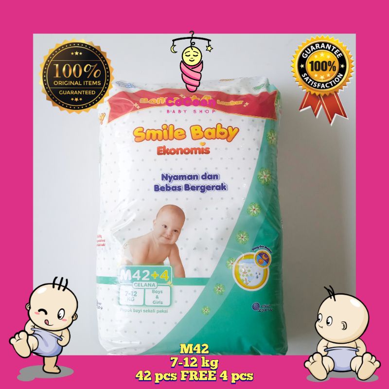 Popok Bayi Goon Ekonomis Smile Baby M42+4 M42 M 42+4 Tipe Celana