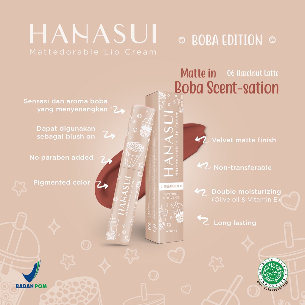 Hanasui Mattedorable Lip Cream Boba Edition 4 gr