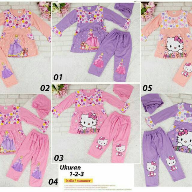 Gamis setelan celana panjang hello kitty