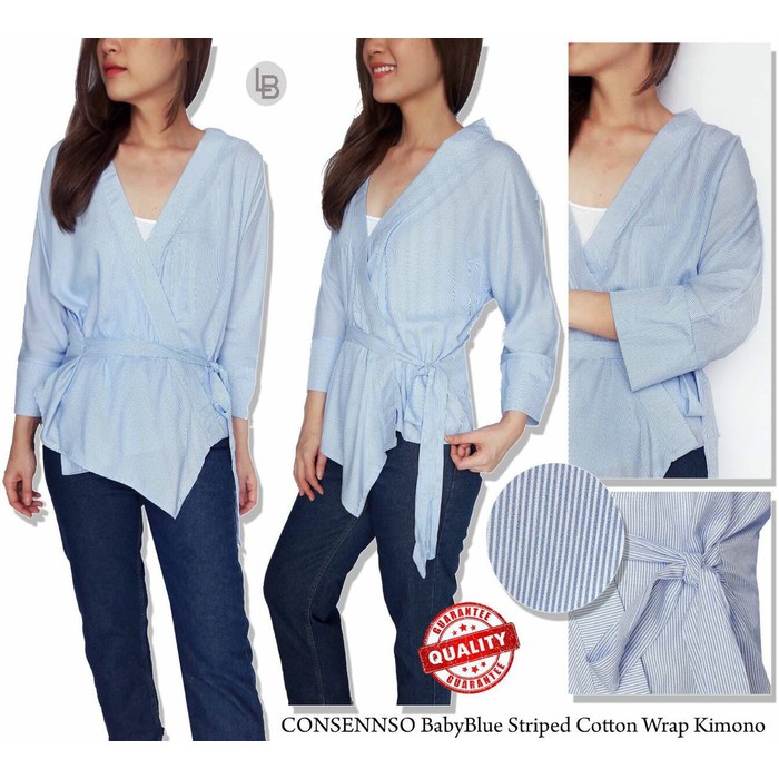 Blouse kimono katun blue strip consenso