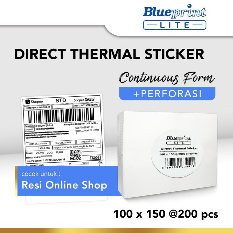 

Direct Thermal Sticker Label Resi Olshop BLUEPRINT Lite 100x150 mm 200Pcs