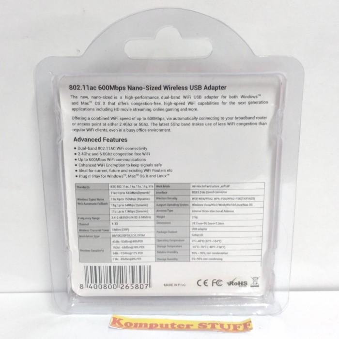 Wireless Adapter 600Mbps DualBand USB Wifi Adapter - 802.11N 11AC