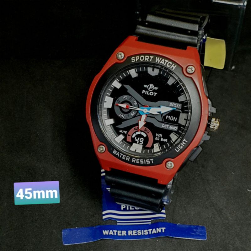 (Terima Cod)Jam Tangan Pria Pilot Angka  Anti Air Strap Rubber(Dikirim Dari Jakarta)