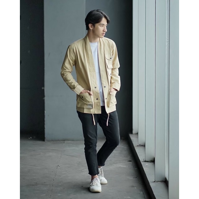 ORIGINAL WOLV Jaket Kimono Pocket Wolv Jaket Unisex Jaket Distro Cream