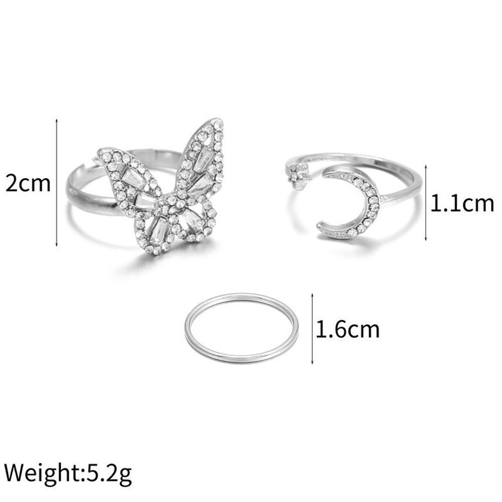 Set Cincin Jari Desain Butterfly Bulan Bintang Gaya Vintage Korea Untuk Hadiah Hari Valentine