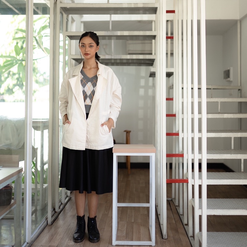 [LU.FABRIC —  G A L A IVORY GREECE LINEN BLAZER] luaran/ cardigan/ blazer/outer wanita bahan linen w