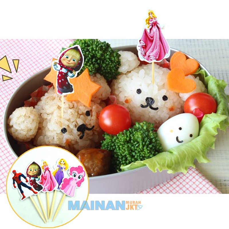 MAINANKEI PERLENGKAPAN PESTA CUP CAKE TOPPER KARAKTER SET ISI 10 HIASAN KUE ULANG TAHUN