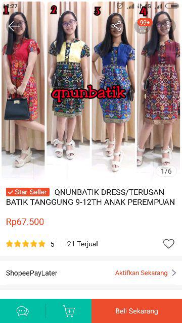 Qnunbatik Dress/terusan Batik Tanggung 9-12th Anak Perempuan Mentari Prodo