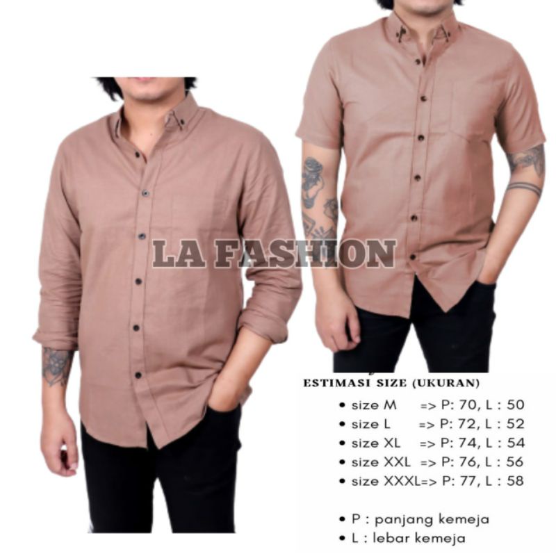 kemeja pria lengan panjang mocca hem cowok lengan pendek coklat muda polos slimfit