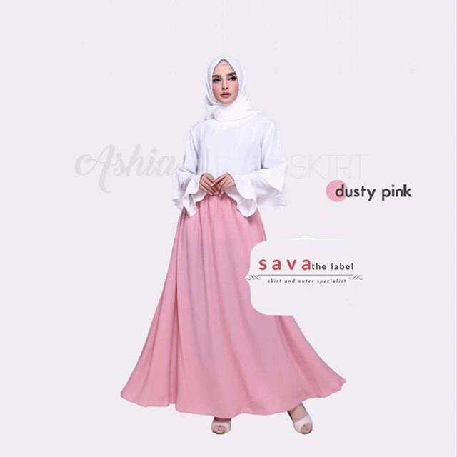 ASHIA SKIRT Dusty Pink - Rok klok payung Lebar Umbrella Skirt moss crepe kerja kuliah Vanilla klamby