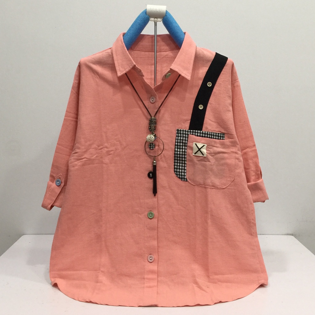 HVL B343 ATASAN KEMEJA WANITA KATUN LINEN IMPORT SIZE XL LD 106CM-5
