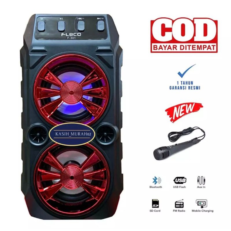 Jual Speaker Aktif Bluetooth Fleco F301 Gratis Microphone Karaoke
