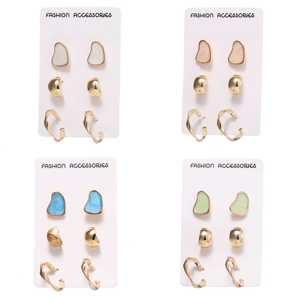 IFYOU 6Pcs Korean Fashion Ins Earrings Set Personalized Oil Drop Gold Stud Earrings Women Jewelry Accessories