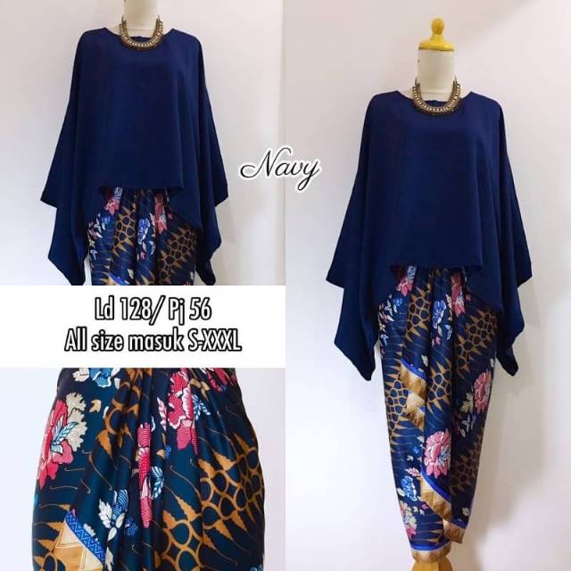 Real Pict Setelan Kebaya Modern Kebaya Tanah Abang Batwing Navy