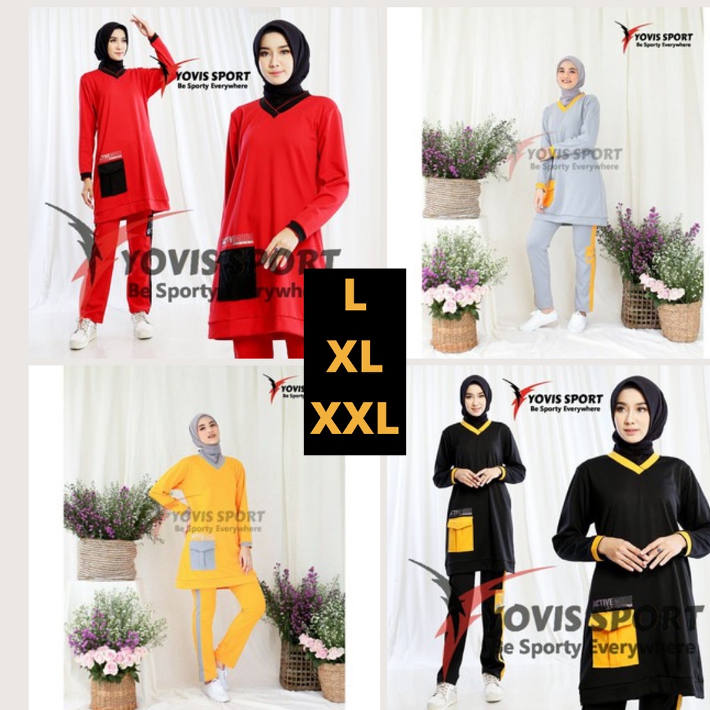 Stelan Olahraga Wanita Muslim Pakaian Baju Senam Zumba Aerobic Cewek Kekinian Terbaru Yovis Sport