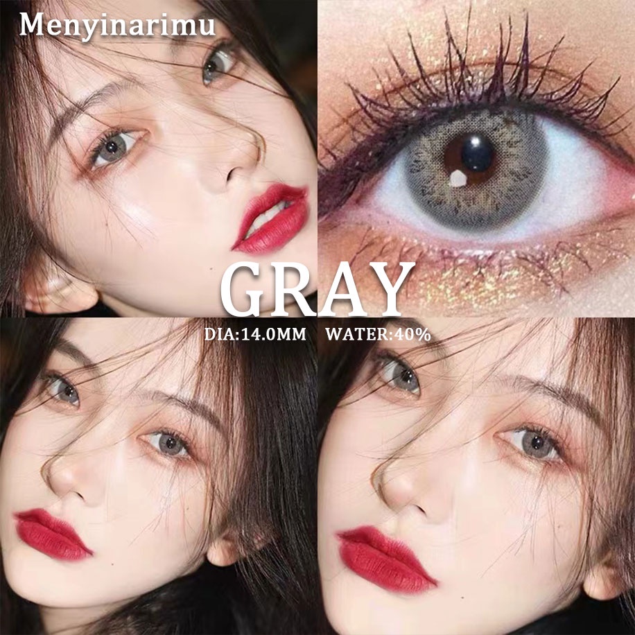 Menyinarimu【COD】GRAY Warna Big Eye Softlens Lensa Mata Penuh Gaya Dan Cantik Softlens Warna Sederhana Dan Canggih Lensa Kontak Soflen14.2 mm 2022 New Dubai Import Premium Brown Seri Warna Softlen Blue