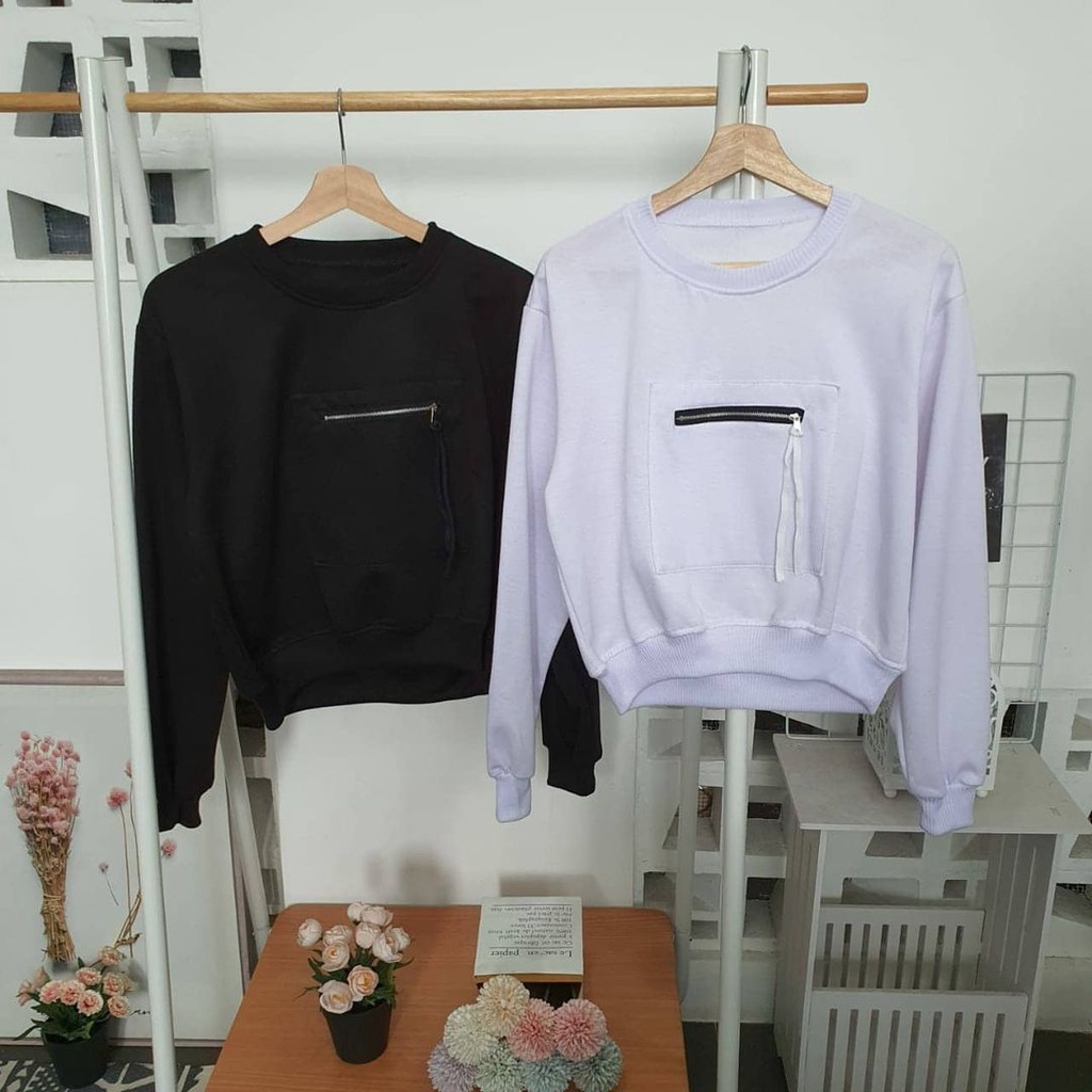 Zip Croope Sweater Outher Crop Sweater Wanita Gaya Korean