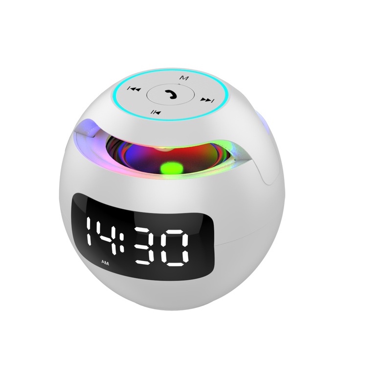 Speaker Bluetooth Alarm Clock Model Bulat & 7 Warna & 2000mA Wireless-G90S PUTIH