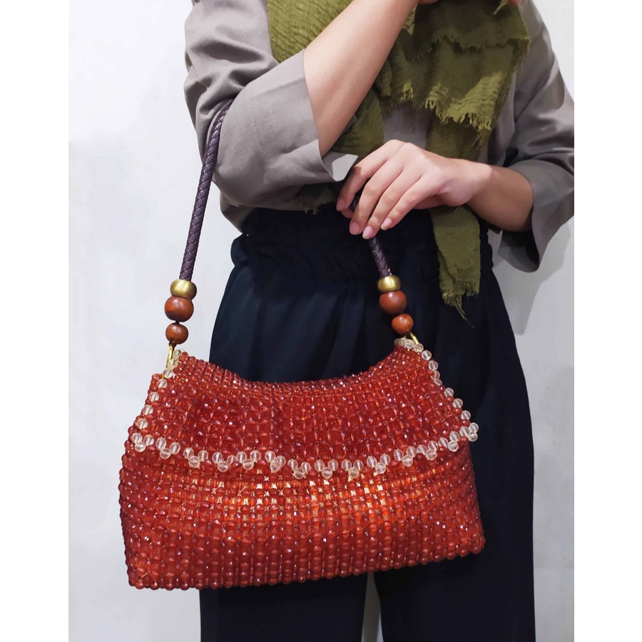 LIMITED EDITION ! Brown Beads Shoulder Bag - Tas Tenteng Fancy,Elegant