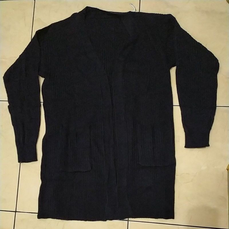 Cardigan panjang rajut dua saku all size