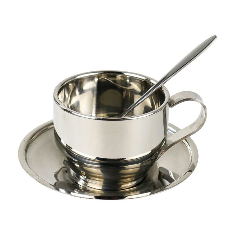 Cups Set Cangkir Sendok Piring Kopi Stainlees Steel 201 Silver