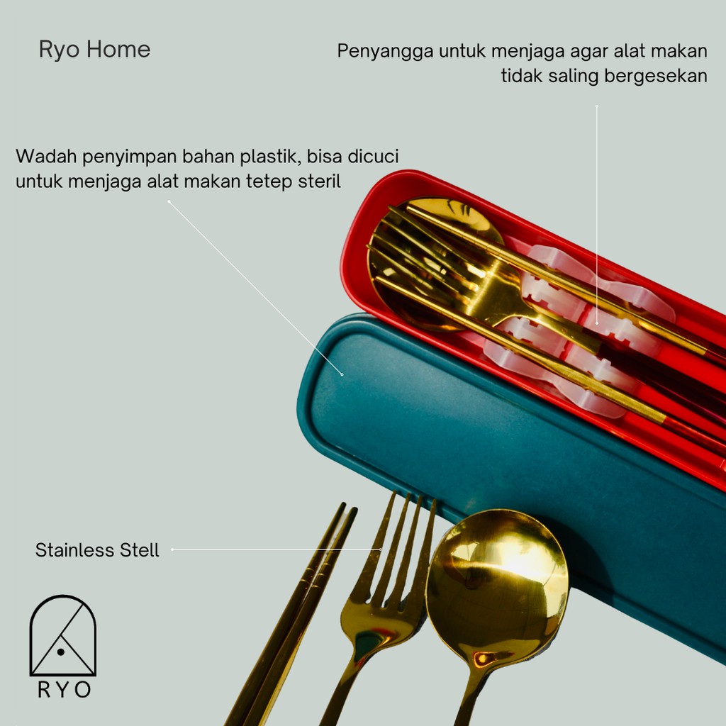 [ RYO ] DIN TRAVEL SET Alat Makan Korea / Sendok Garpu Sumpit dengan Wadah / Spoon Fork Chopsticks /  Peralatan Dapur / Kitchenware-2