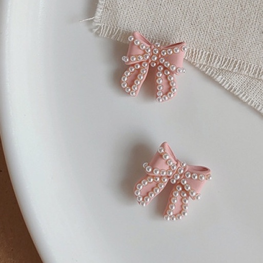 Anting Klip Tanpa Tindik Desain Pita Geometri Hias Mutiara Imitasi Warna Hitam Putih Untuk Wanita