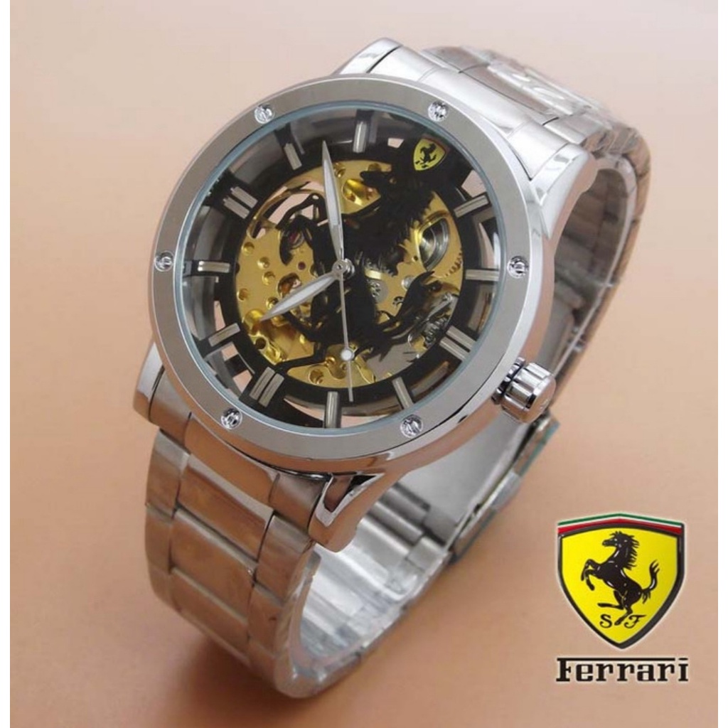 JAM TANGAN FERRARI MESIN OTOMATIS TANPA BATRAI RANTAI STAINLESS FREEE BOX