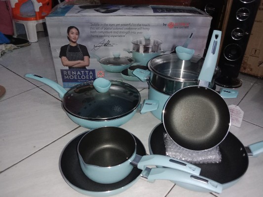 Panci Supra Set 9 Pcs Teflon Sa1290 / Supra Panci Set Teflon Rosemary 9pcs Merah Ungu