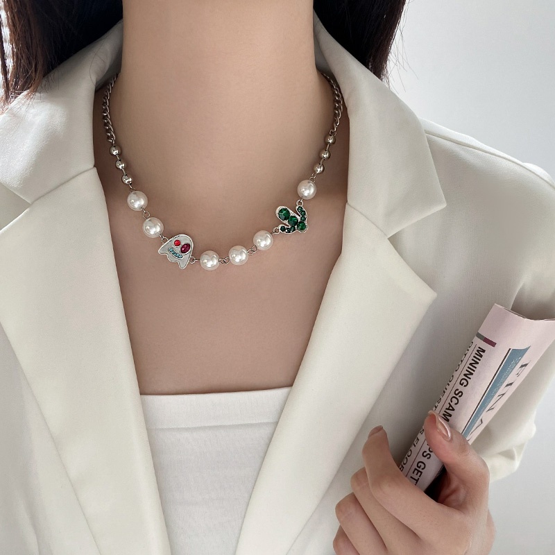 Ghost Cactus Necklace Accessories Pearl Splicing Chain Light Luxury Hip Hop Trend