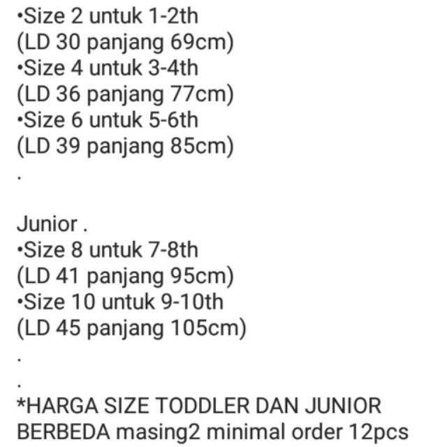 Size 246 Gamis Anak Baju muslim perempuan katun Ruffle / rempel