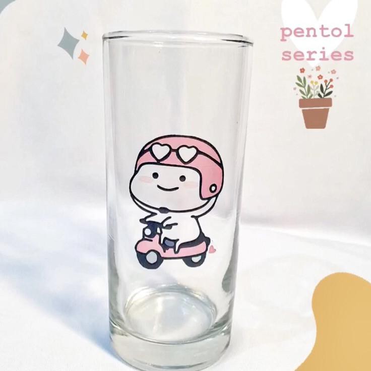 Gelas Kaca Lucu Kartun Stiker Pentol