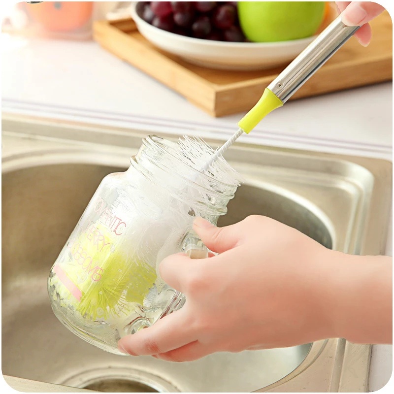 Household Color Bendable Long Handle Cup Washing Brush / Hangable Glass Bottle Cleaning Brush