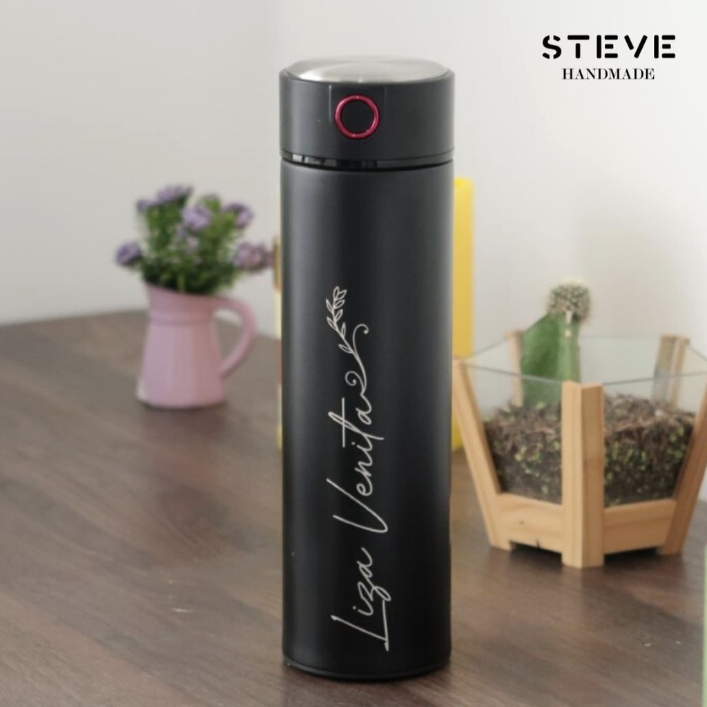 Botol minum stainless termos vacuum tumbler travel TM0302 Black custom Tahan Air Panas dan Dingin