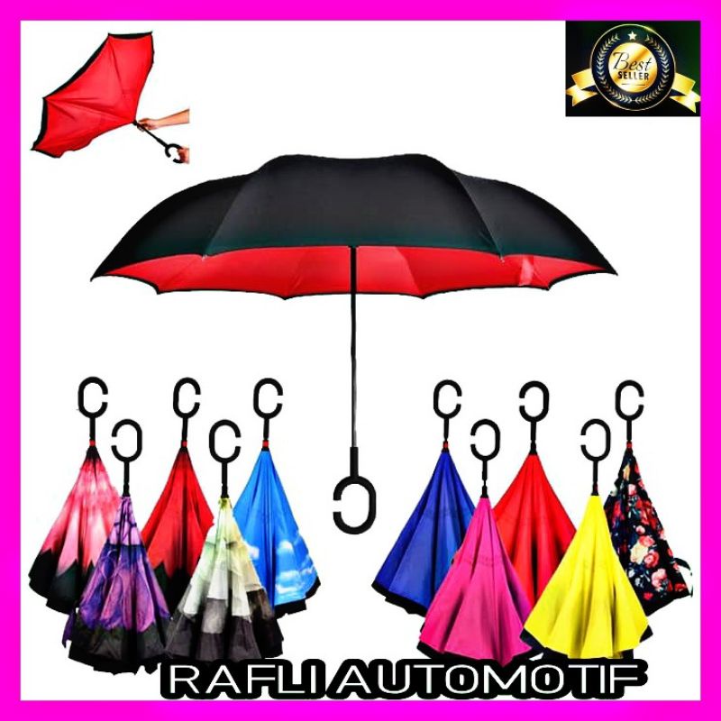 Payung Terbaik Kazbrella Polos  Gagang C Jumbo Besar 2 Lapis Kain Payung Kekinian Modern Payung Reserve Mobil