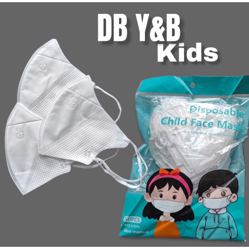 YB KIDS DUCKBILL GARIS.MASKER DUCKBILL Y&B ANAK 3PLY KEMENKES PUTIH