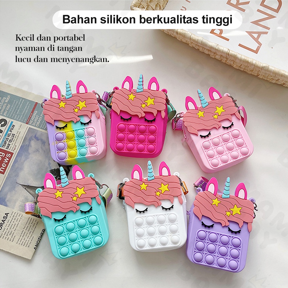 OKEYI Tas Selempang Anak Unicorn/Tas Anak Pony Pop it Jelly Fashion