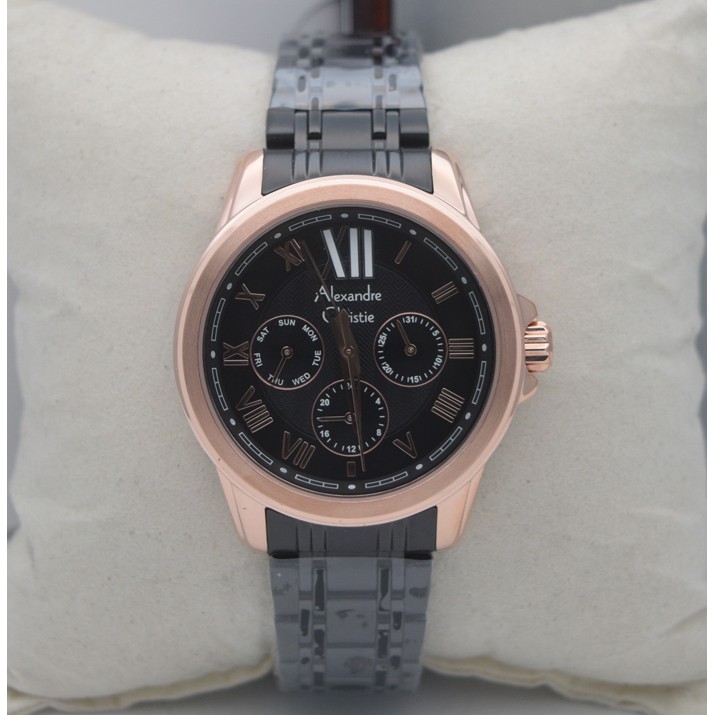 Alexandre Christie Ac 2494 Rosegold Black, Jam Tangan Wanita, Original