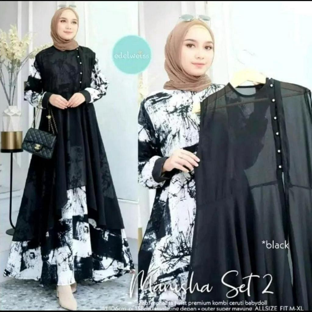 LANGSUNG KIRIM GAMIS SYAKILA PLUS BLAZER CERUTY PISAH// KANCING MUTIARA //OUTER CERUTY BEBYDOLL//BUSUI