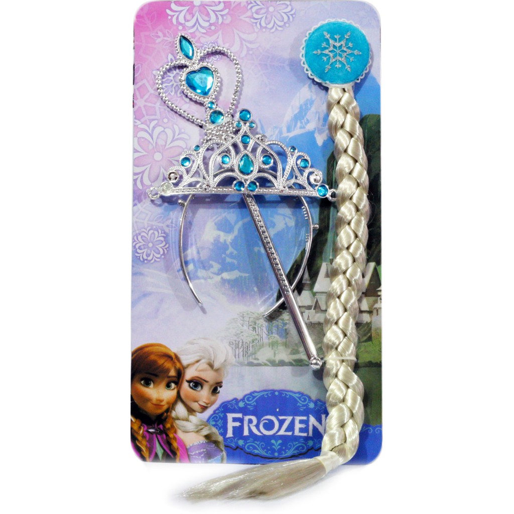 Mahkota, Tongkat dan Rambut Kepang Extention Elsa