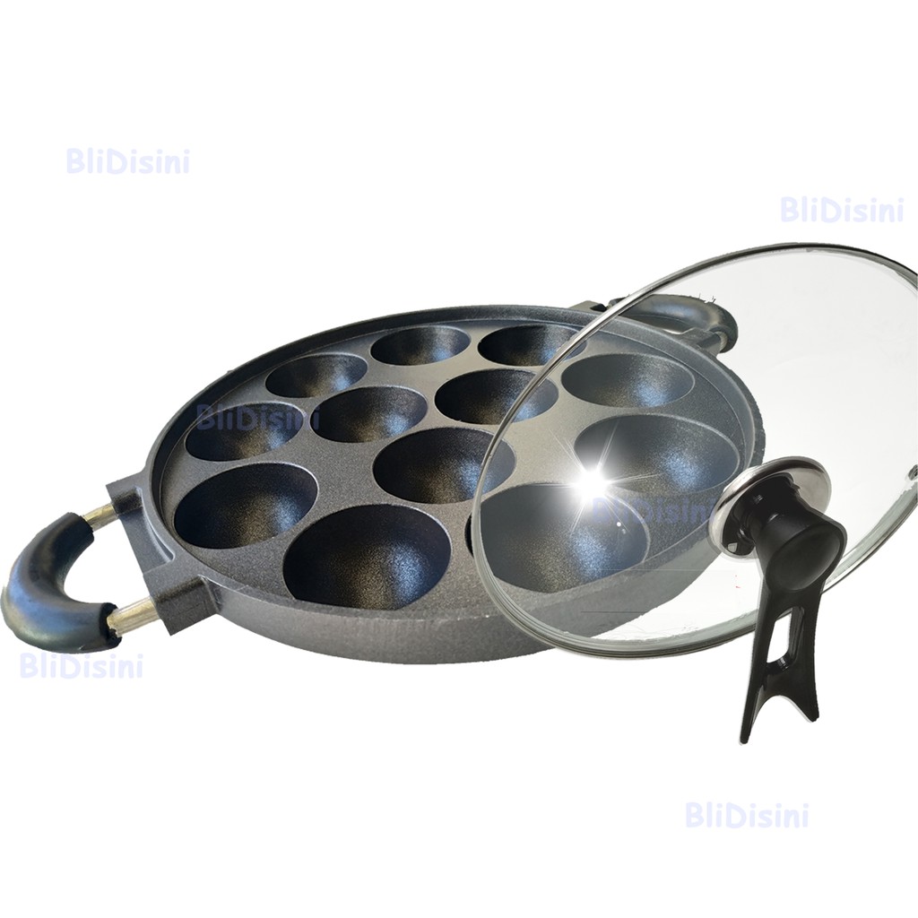 Snack Maker Teflon Cetakan Takoyaki 12 Lubang Bulat Dorayaki Teplon Cekung Pembuat Telur Mini